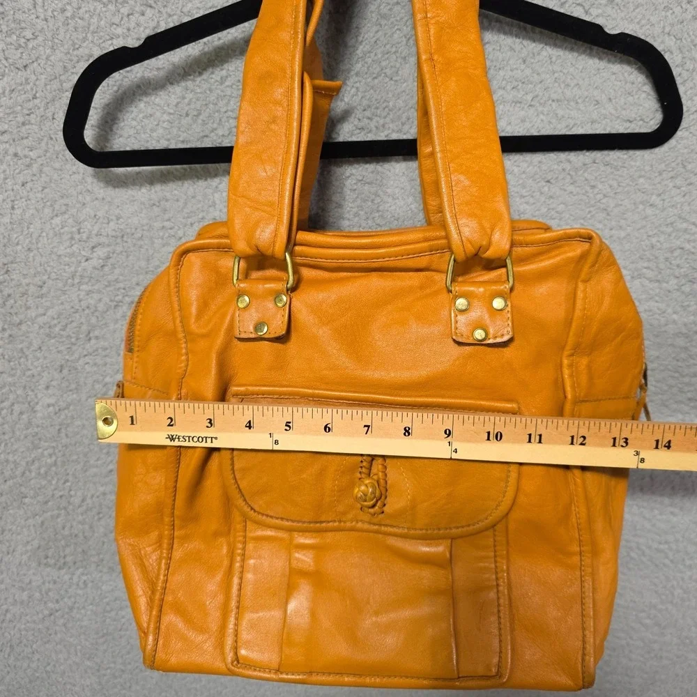 Vintage 70s‎ Cowhide Leather Square Handbag Purse 12x12x7 Burnt Orange Mr. Hide